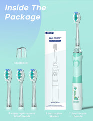 seago kids electric toothbrush with timer mint color with giraffe print three replacement heads and dust cover