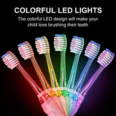 Seago colorful LED kids electric toothbrush with timer showing seven rainbow light up toothbrushes