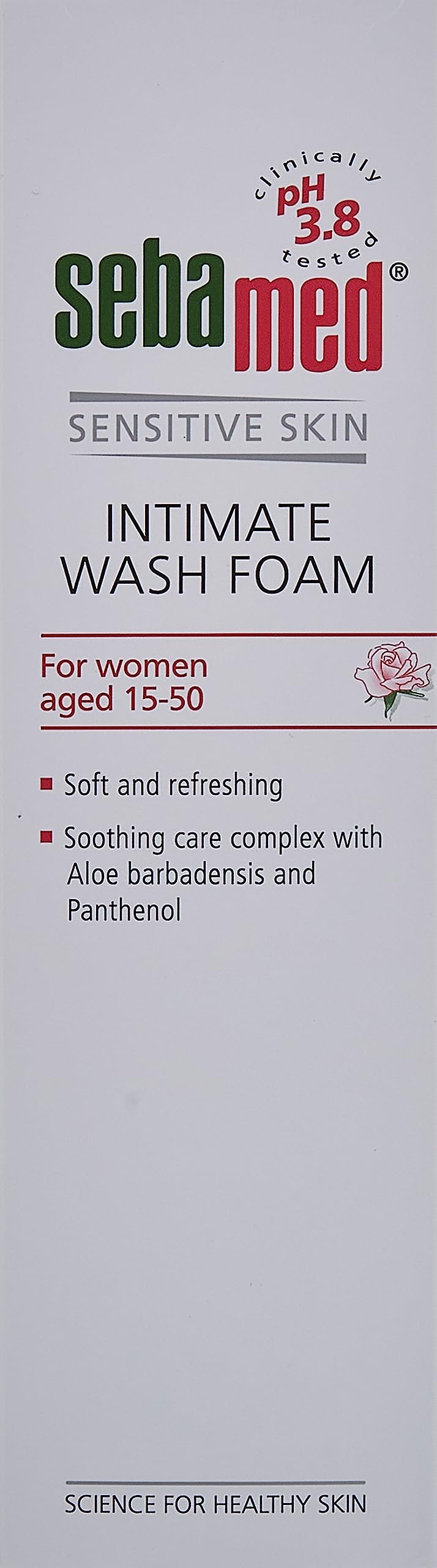 Sebamed intimate wash foam UAE Sensitive Skin box for women aged 15 to 50 with pH three point eight and soothing aloe
