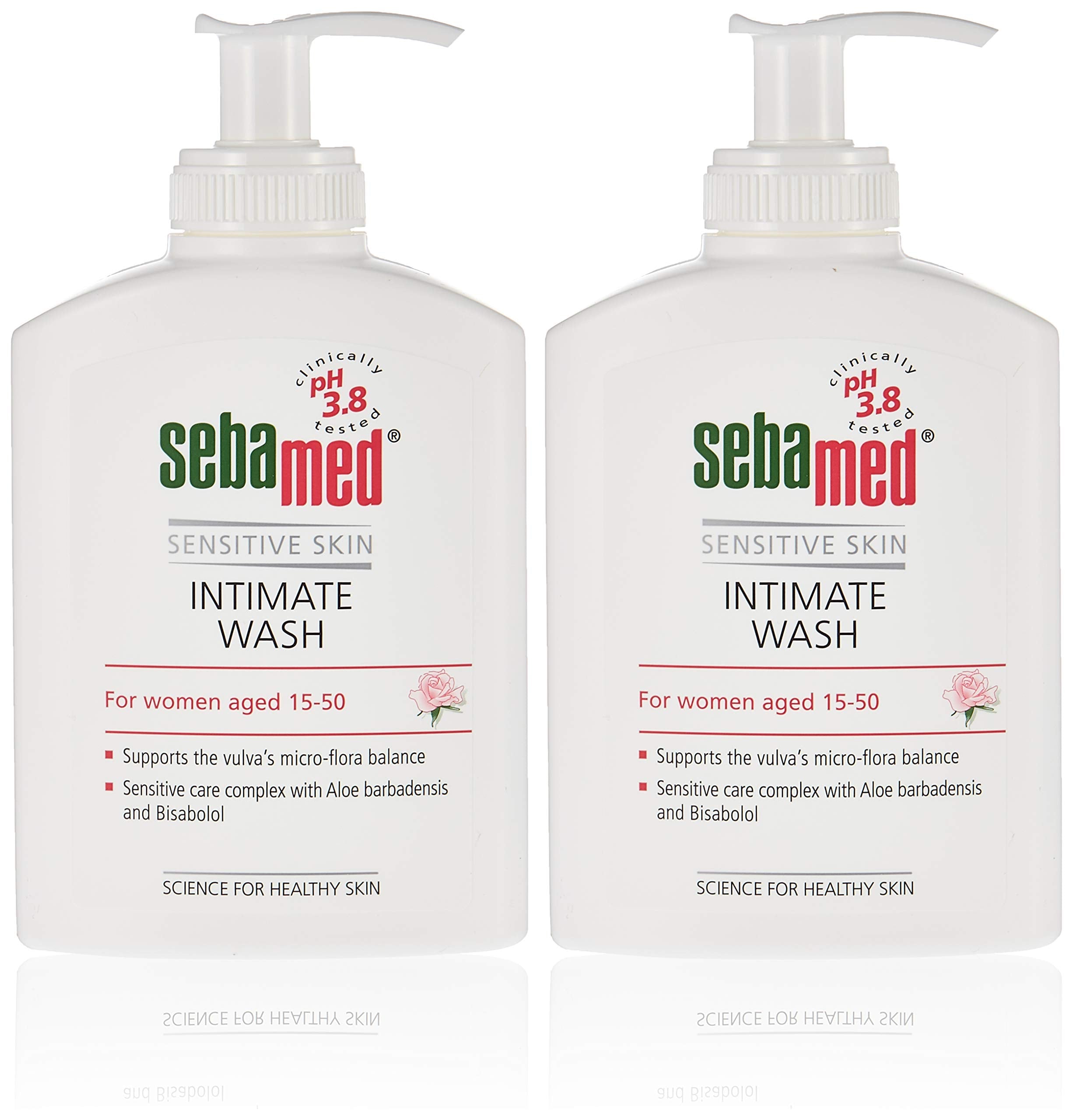 Two Sebamed intimate wash for women pump bottles sensitive skin pH balanced gentle aloe formula