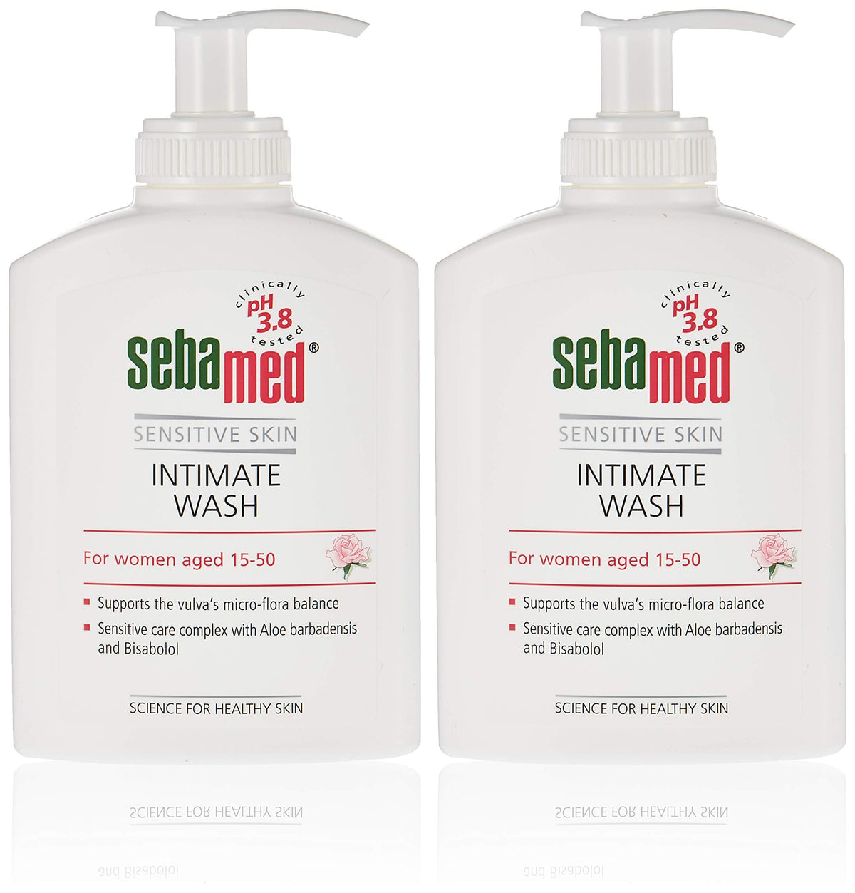 Two Sebamed intimate wash for women pump bottles sensitive skin pH balanced gentle aloe formula