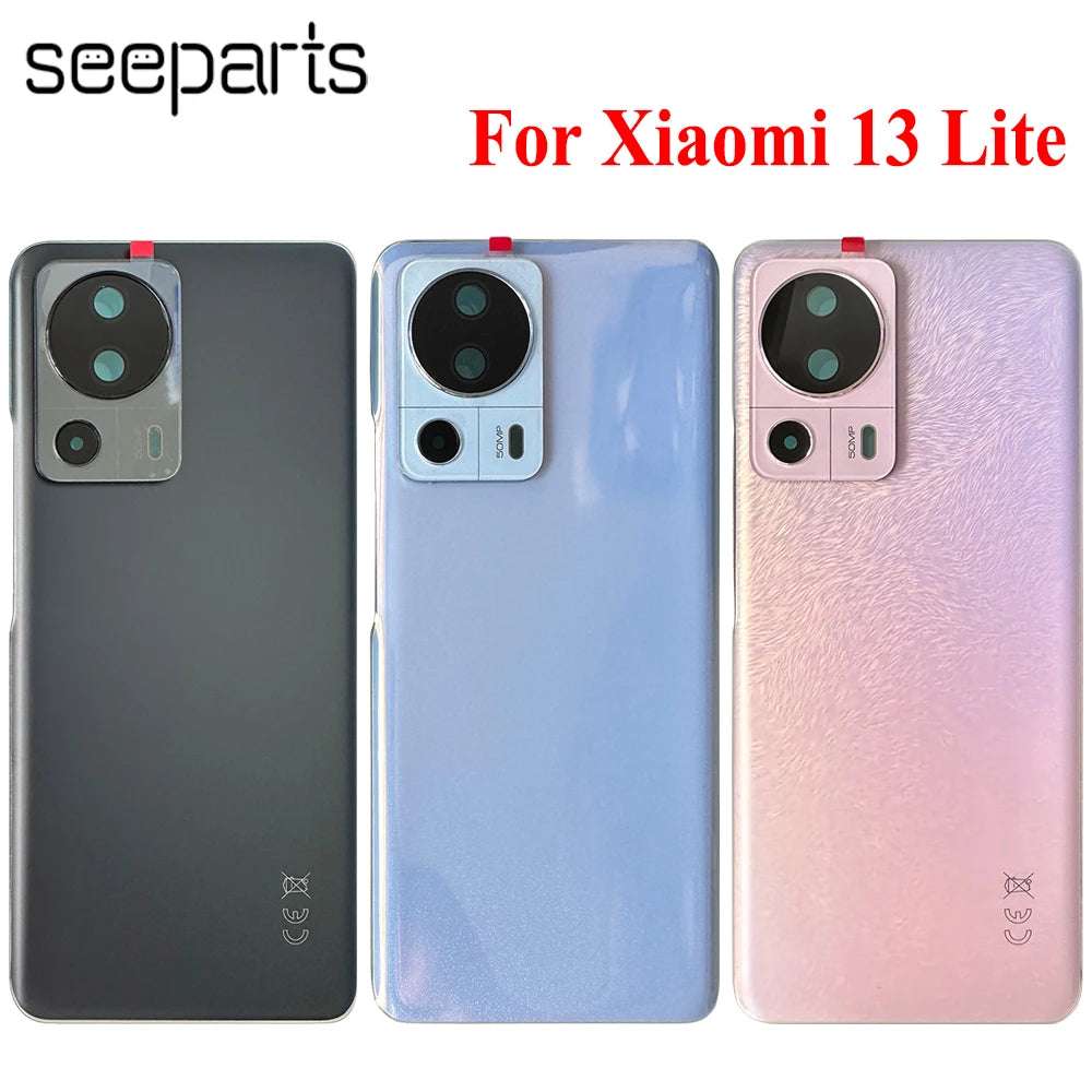 Xiaomi 13 Lite back cover replacement three glossy covers in black blue and pink with camera cutouts