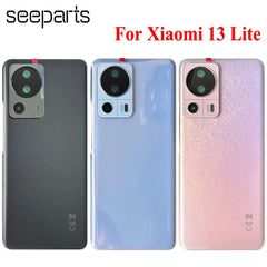 Xiaomi 13 Lite back cover replacement three glossy covers in black blue and pink with camera cutouts