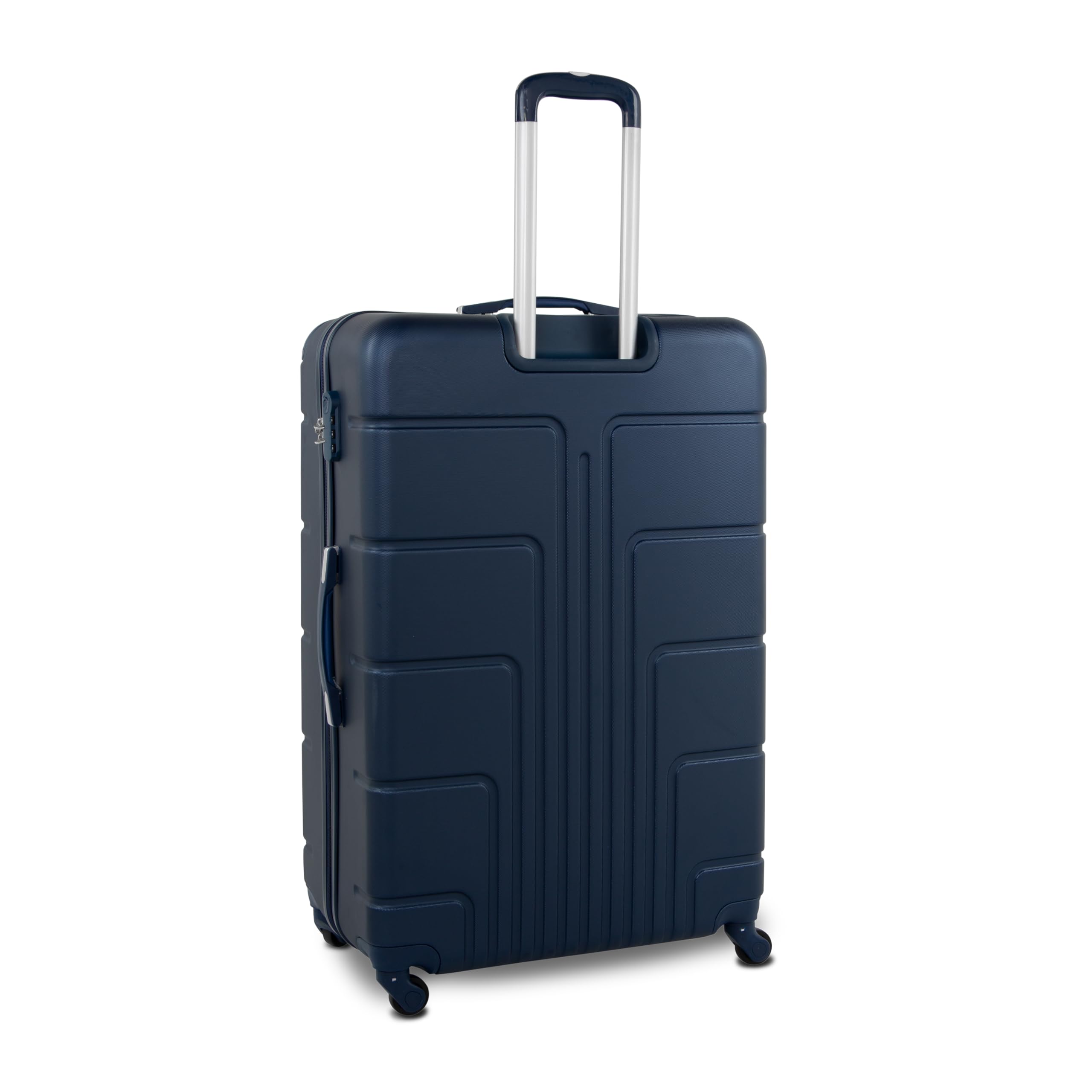 Navy blue lightweight hard shell luggage 32 inch with telescopic handle and spinner wheels