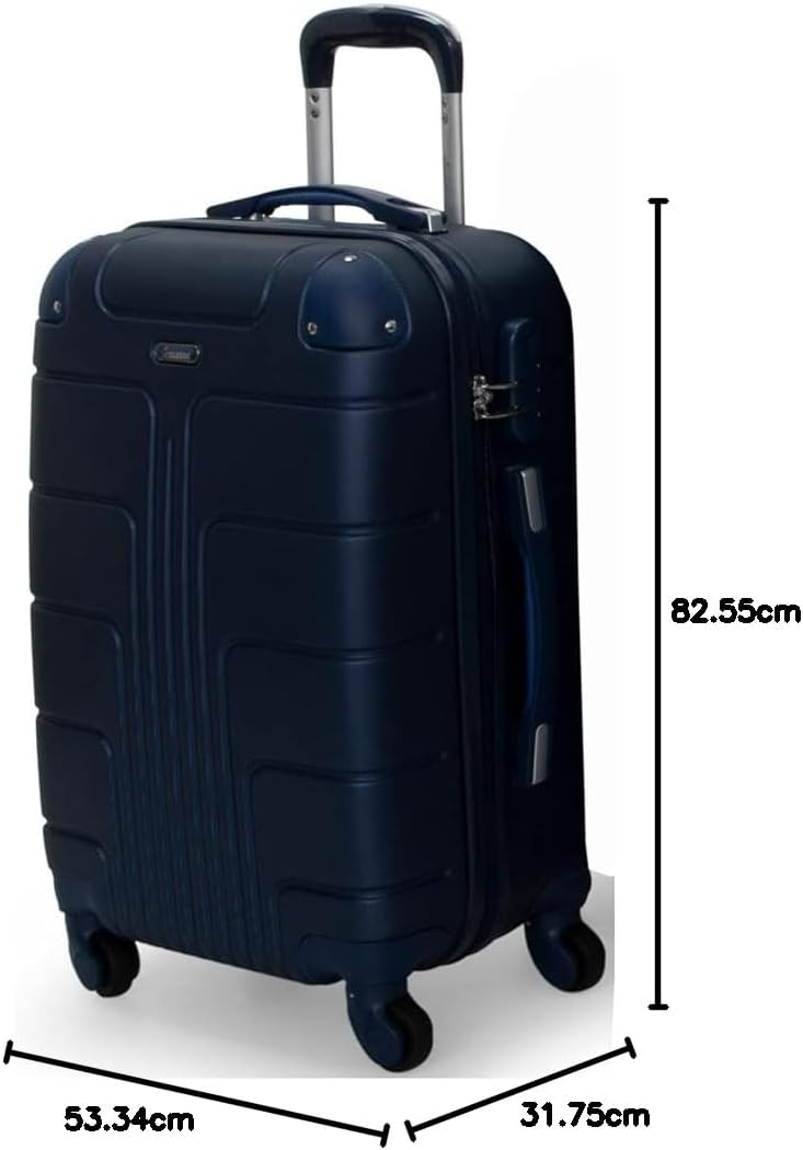 Lightweight hard shell luggage 32 inch in navy blue with four spinner wheels and extendable handle