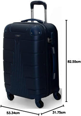 Lightweight hard shell luggage 32 inch in navy blue with four spinner wheels and extendable handle
