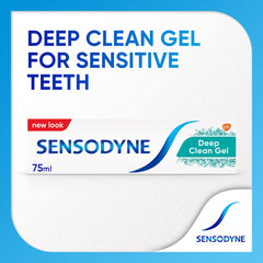 Sensodyne Deep Clean Gel Toothpaste 75ml box for sensitive teeth white and blue packaging