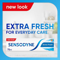 Sensodyne Extra Fresh toothpaste 50ml box with new look extra fresh for everyday care packaging