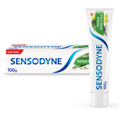 Sensodyne herbal toothpaste for sensitive teeth tube and box 100g Herbal Multi Care packaging
