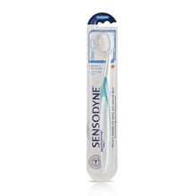 Sensodyne soft-bristle toothbrush in clear blister pack, white handle with teal tip