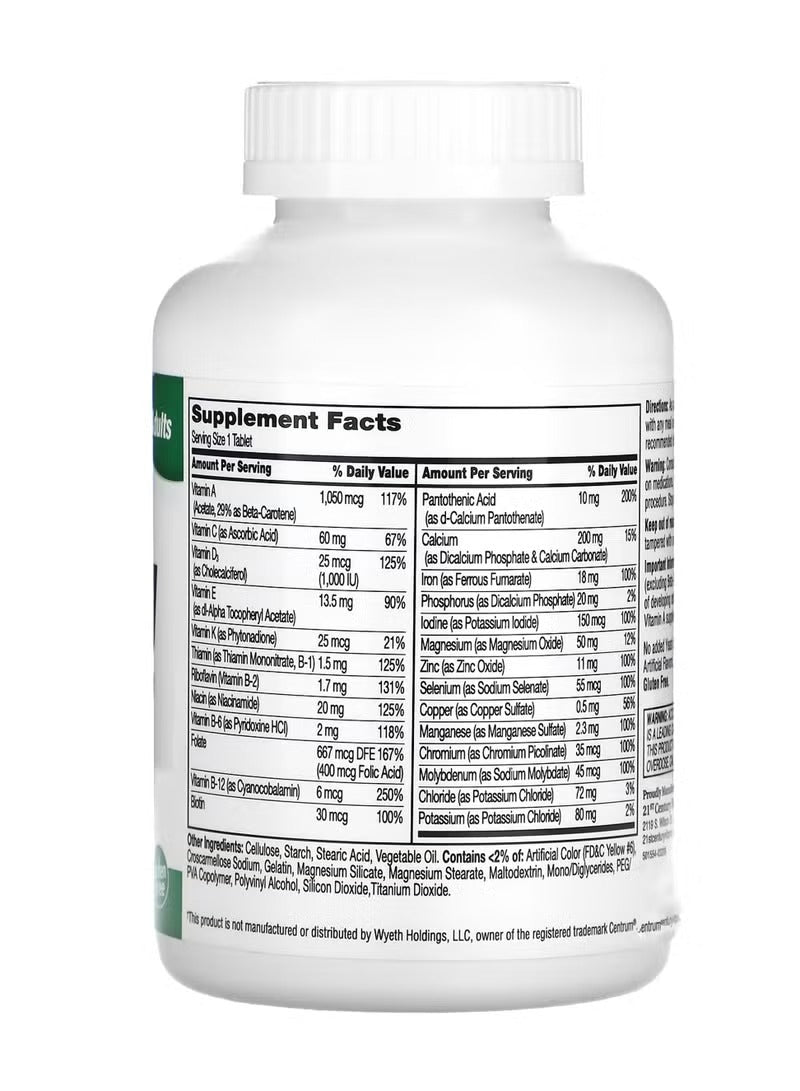 Sentry adults multivitamin supplement from 21st Century in a white bottle showing supplement facts label