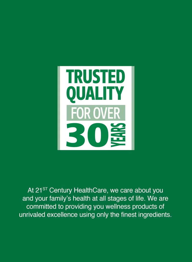 Trusted quality statement highlighting 30 years of 21st Century HealthCare for Sentry adults multivitamin supplement