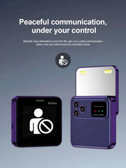Purple SERVO R18 PRO side slider phone showing front square display and rear triple cameras