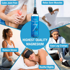 Seven Minerals pure magnesium oil spray for joint pain sore muscles leg cramps stress relief and restful nights