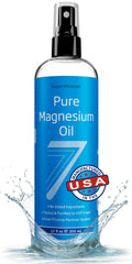 Seven Minerals pure magnesium oil spray 12 fl oz clear spray bottle with blue label and water splash