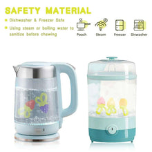 Silicone fruit baby teether with translucent storage container and hot water steamer
