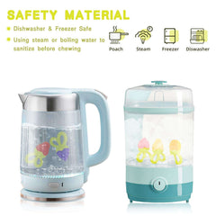 SHARE AND CARE steam sterilizer and electric kettle with silicone baby teether UAE shown inside for safe sterilizing