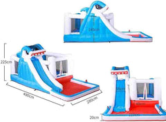 Huitich inflatable bounce shark themed water slide for kids with blue shark and splash pool