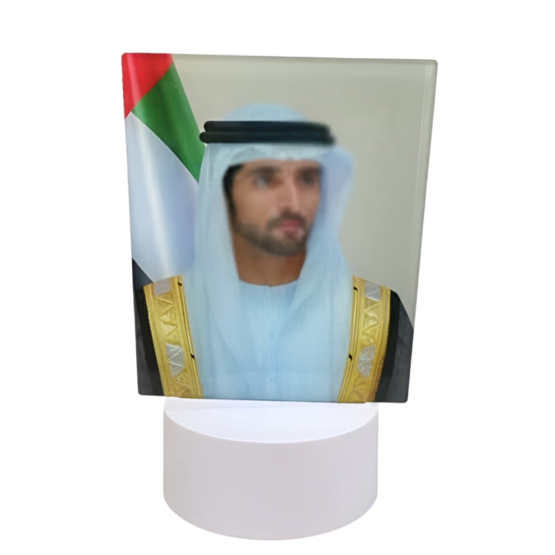 Huitich LED light featuring a Sheikh portrait acrylic lamp with UAE flag background on a white base