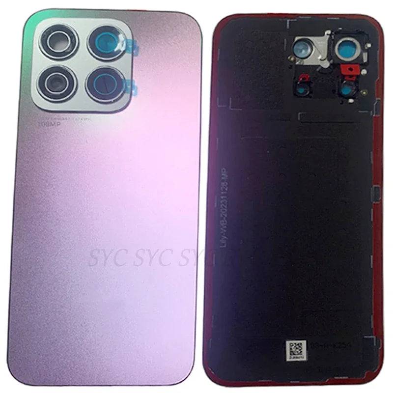 Honor X8B battery cover replacement pink purple gradient back panel showing triple camera module and interior frame