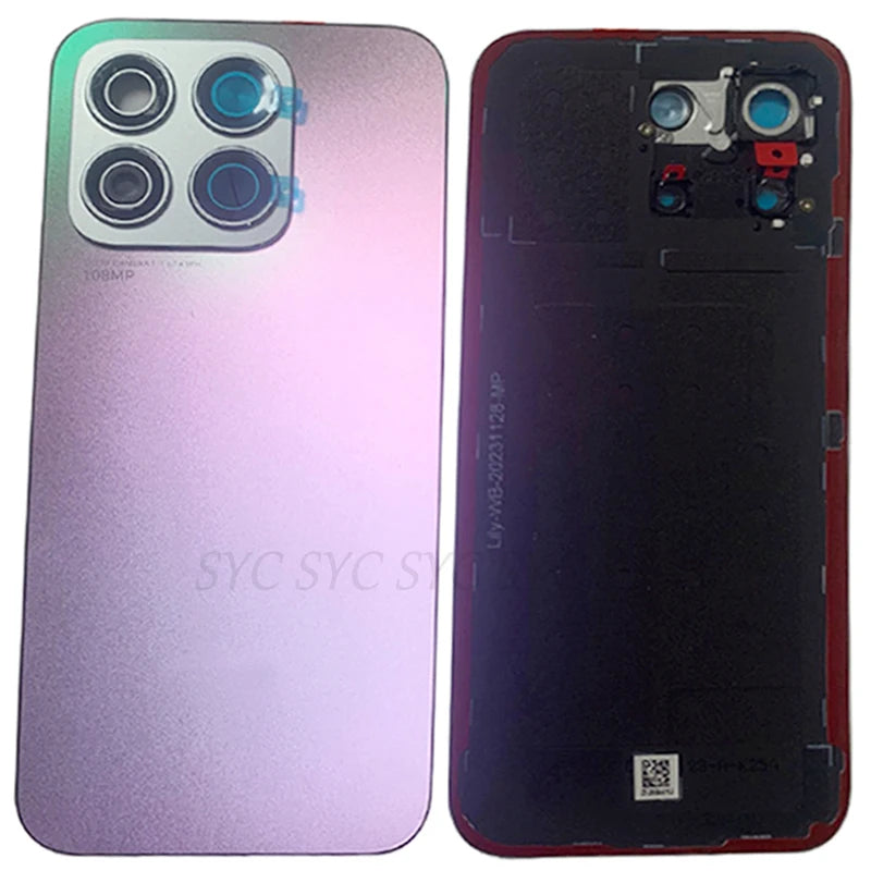 Purple gradient rear panel front and inner view Honor X8B battery cover replacement showing camera module cutouts and inner frame