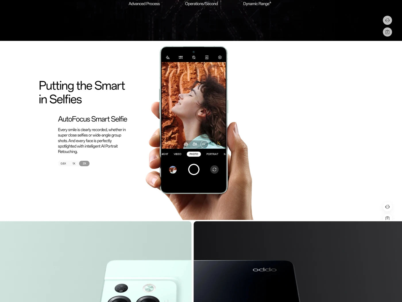 Hand holding OPPO phone showing selfie preview and dual rear camera modules Oppo Reno8 Pro 5G used for sale UAE
