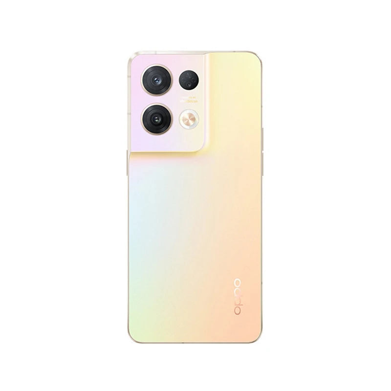 Oppo Reno8 Pro 5G used for sale UAE glossy gradient gold back with triple camera module and slim profile