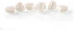 Smint sugarfree mints heart shaped white breath fresheners with embossed S on white background