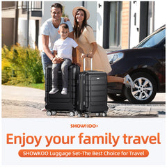 Family using black 28 inch spinner suitcase set from SHOWKOO Store for travel convenience