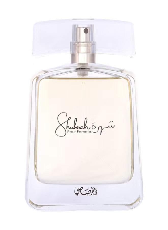 Rasasi Shuhrah perfume for women in a clear glass bottle with elegant design
