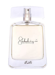 Rasasi Shuhrah perfume for women in a clear glass bottle with elegant design