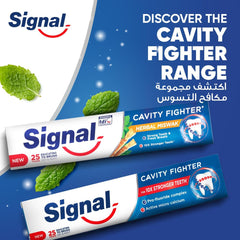 Signal Cavity Fighter toothpaste tubes with mint and herbal miswak packaging fluoride toothpaste for strong teeth