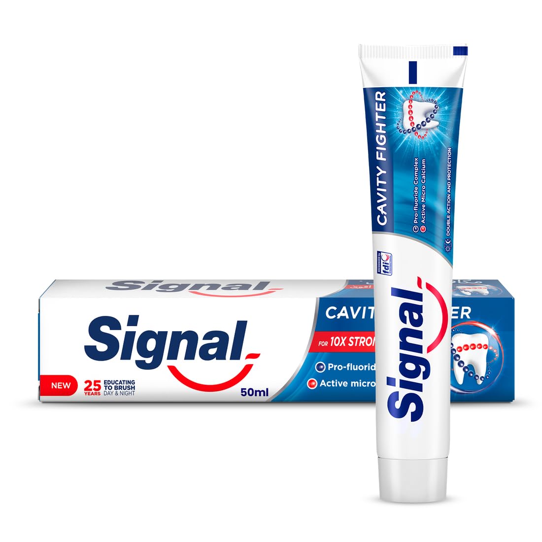 Signal Cavity Fighter fluoride toothpaste for strong teeth tube and box 50ml with cavity protection