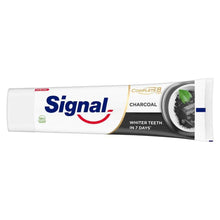 Signal Complete 8 Charcoal toothpaste tube, white with blue stripe and cap
