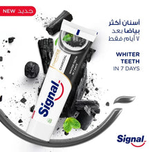 Signal charcoal toothpaste tube with charcoal chunks and whitening graphic elements