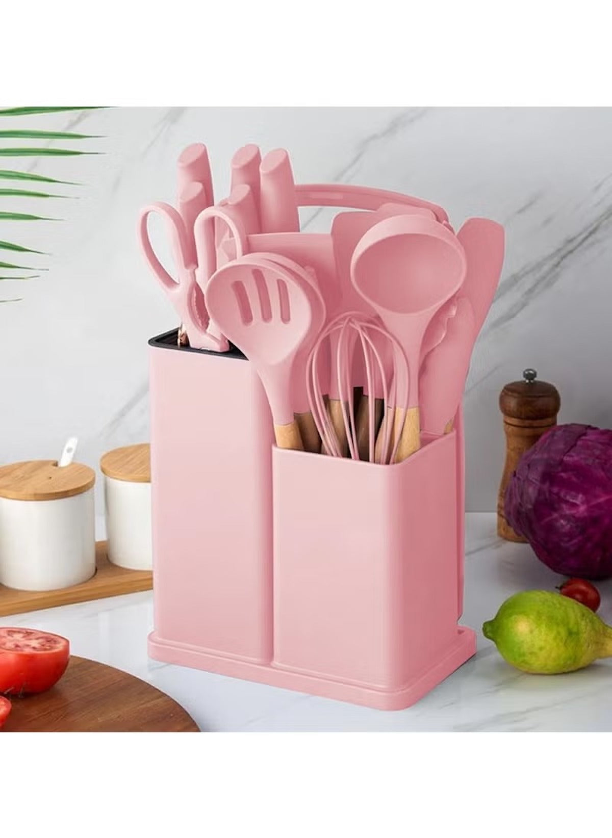 Huitich 19 piece kitchen tool set UAE in pink with holders for versatile home cooking tasks