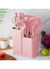 Huitich 19 piece kitchen tool set UAE in pink with holders for versatile home cooking tasks