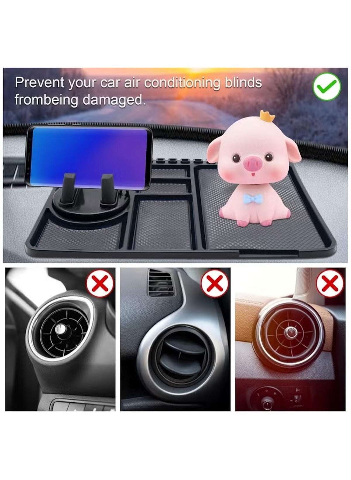 Huitich silicone anti-skid dashboard mat with phone holder and cute pig decoration for car organization