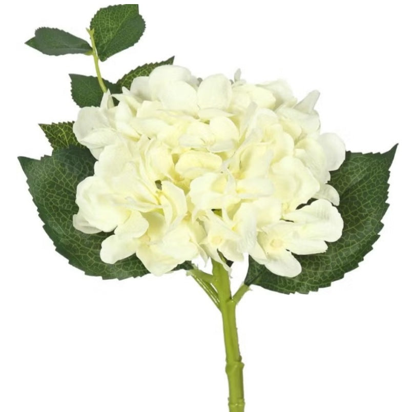 Huitich silk artificial hydrangea flowers bouquet with white blooms and green leaves