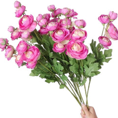 Huitich silk rose flower bouquet with vibrant pink and white blooms and green leaves held in hand