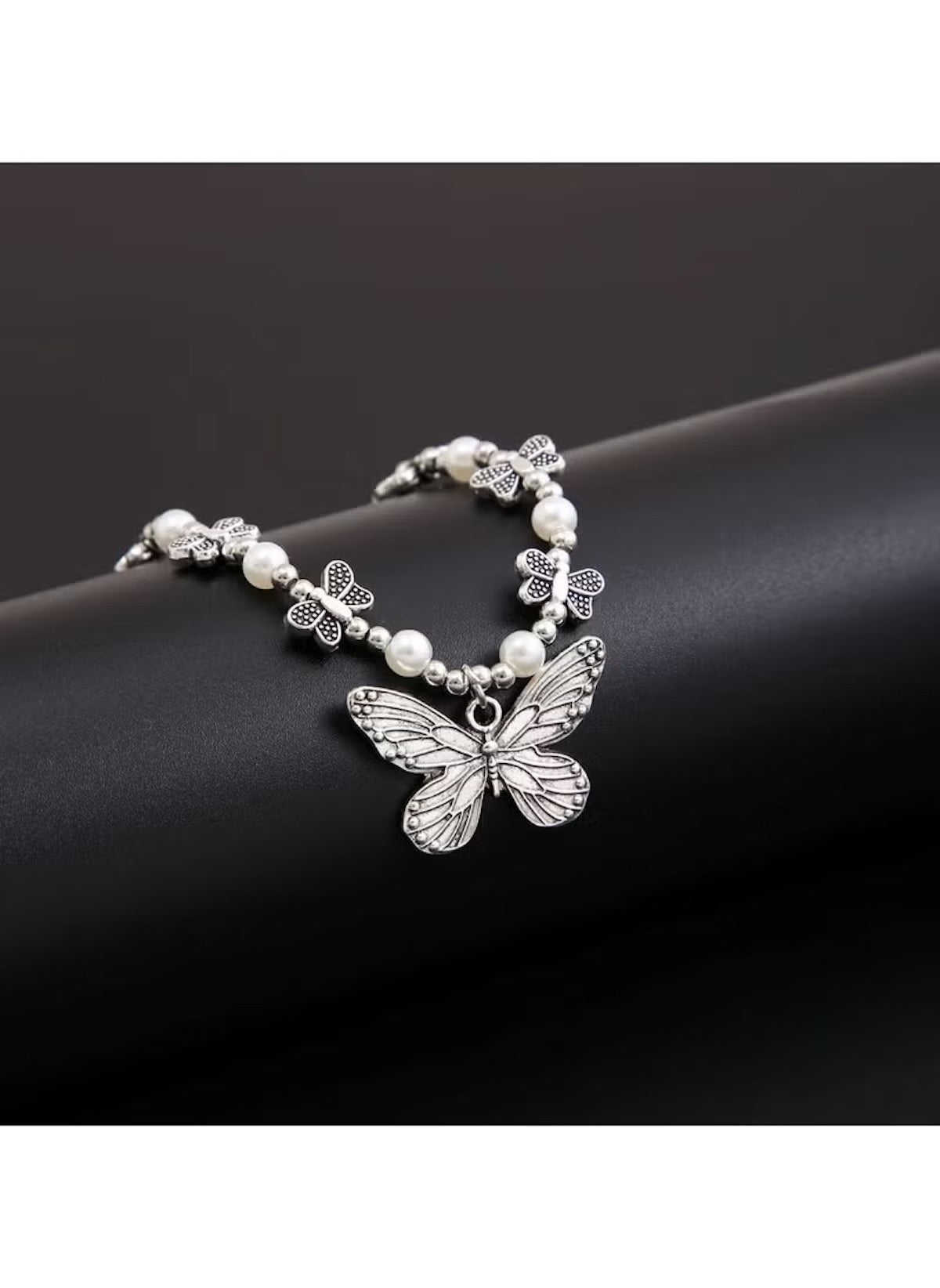 Huitich silver butterfly pendant necklace with pearl accents and detailed butterfly charms