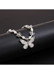 Huitich silver butterfly pendant necklace with pearl accents and detailed butterfly charms