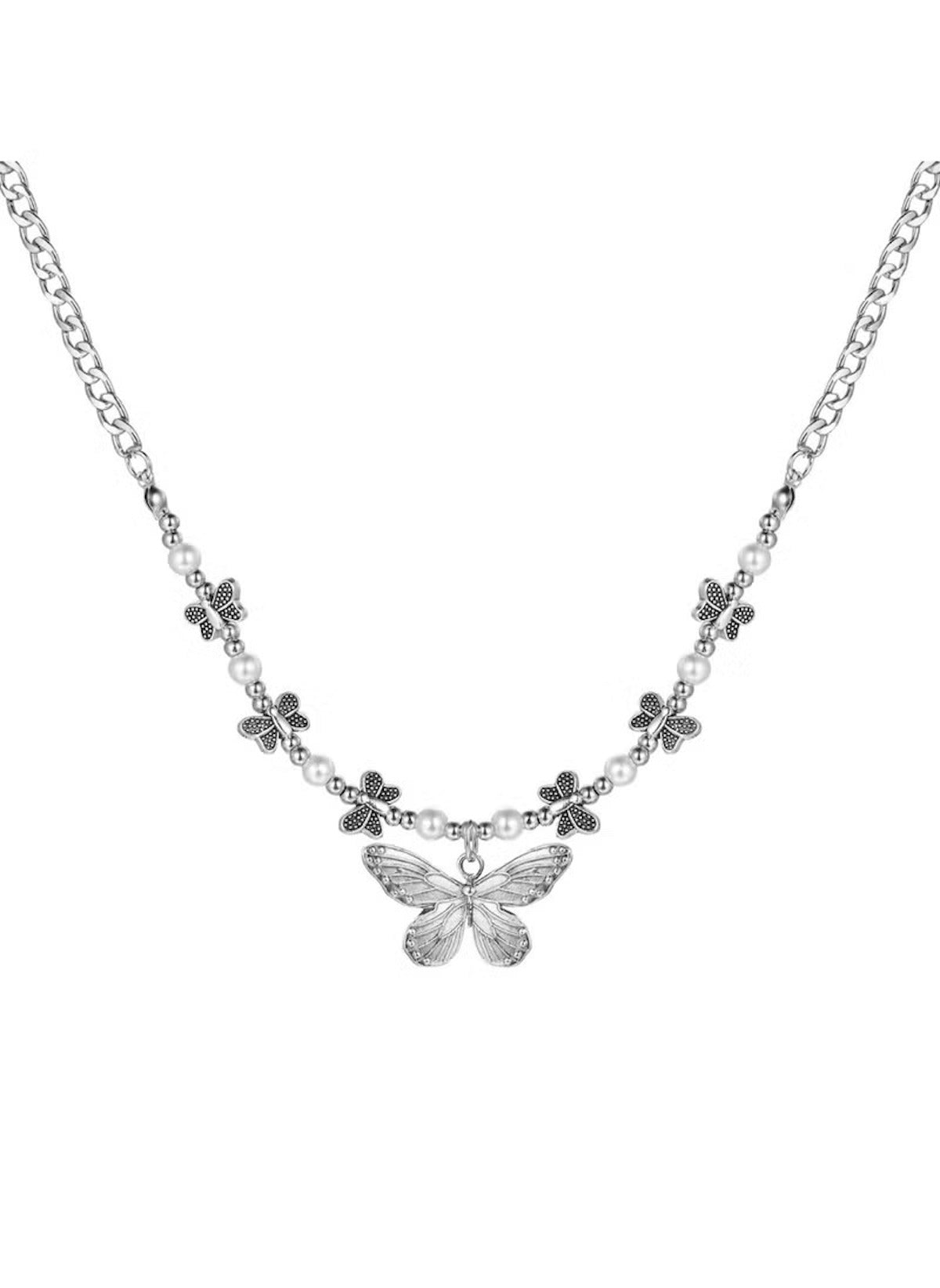 Huitich silver butterfly pendant necklace with delicate chain and small butterfly charms