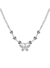 Silver-tone butterfly pendant necklace with pearl-bead chain