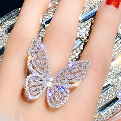Huitich silver butterfly ring for women with intricate sparkling design on finger