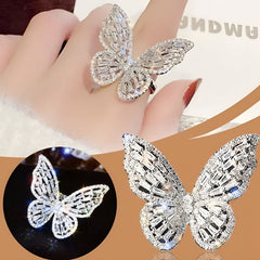 Huitich silver butterfly ring for women featuring intricate sparkling design on adjustable band