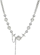 Silver-tone charm statement necklace with oval links and dangling star pendant