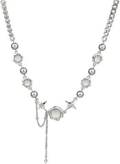Huitich silver charm statement necklace with round and star-shaped charms on chain