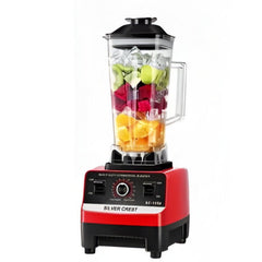 Huitich 2L large capacity kitchen blender with red base and clear pitcher filled with fruit and ice