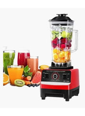 Huitich 2L large capacity kitchen blender with red base and clear pitcher filled with mixed fruit and ice